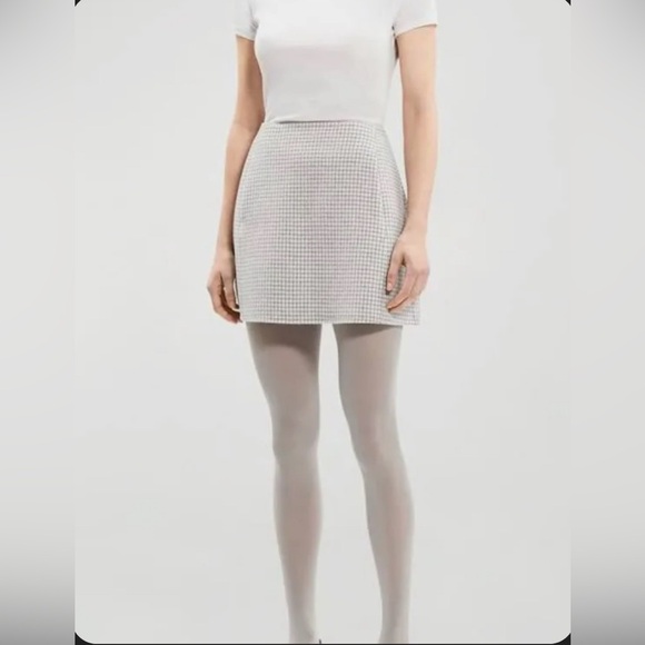 *NWOT* Theory Ivory Checked Wool Mini-Skirt - Picture 3 of 6